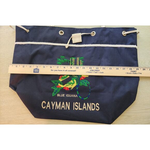 CANVAS TOTE-CAYMAN ISLANDS-BLUE IGUANA-Embroidered-Dark Blue-Beach Bag - Picture 12 of 16